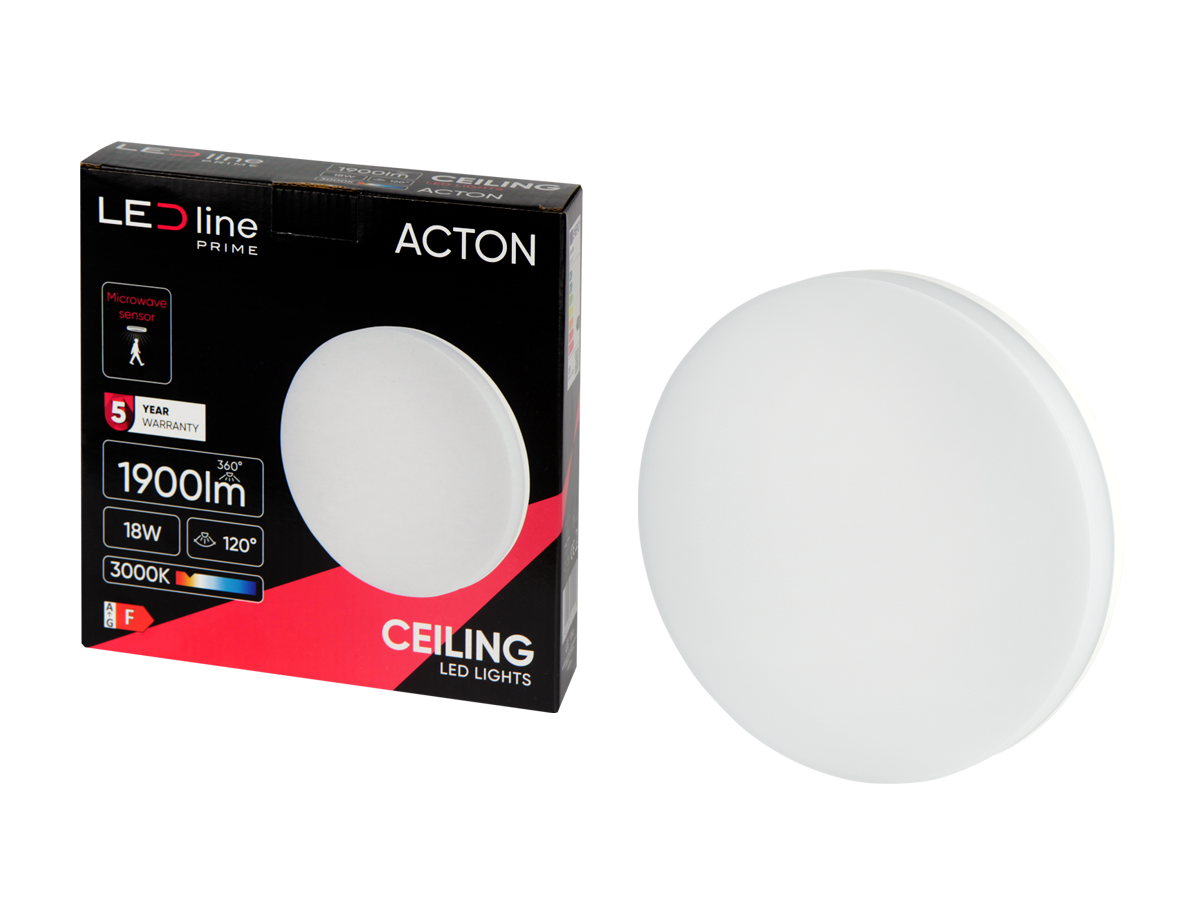 Plafonlamp ACTON 3000K 18W 1900lm rond IP54 wit PRIME bewegingssensor