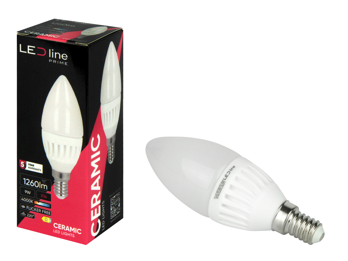 LED-lamp E14 4000K 9W 1170lm 230V 220 ° C37 DIM Keramische prime