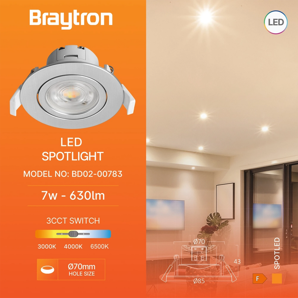 Braytron Spotled G3 LED Spot 7W Zilver RND 3IN1