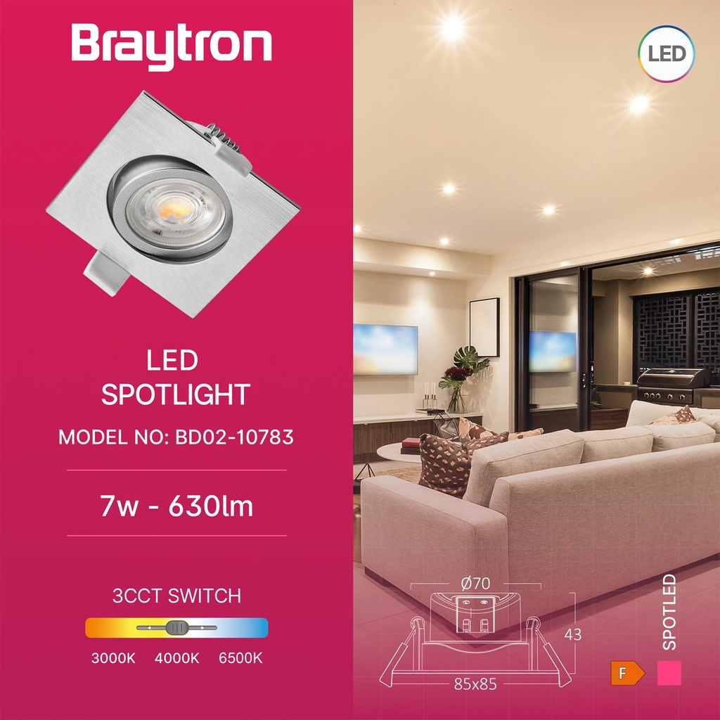 Braytron Spotled G3 LED Spot 7W Zilver SQR 3IN1
