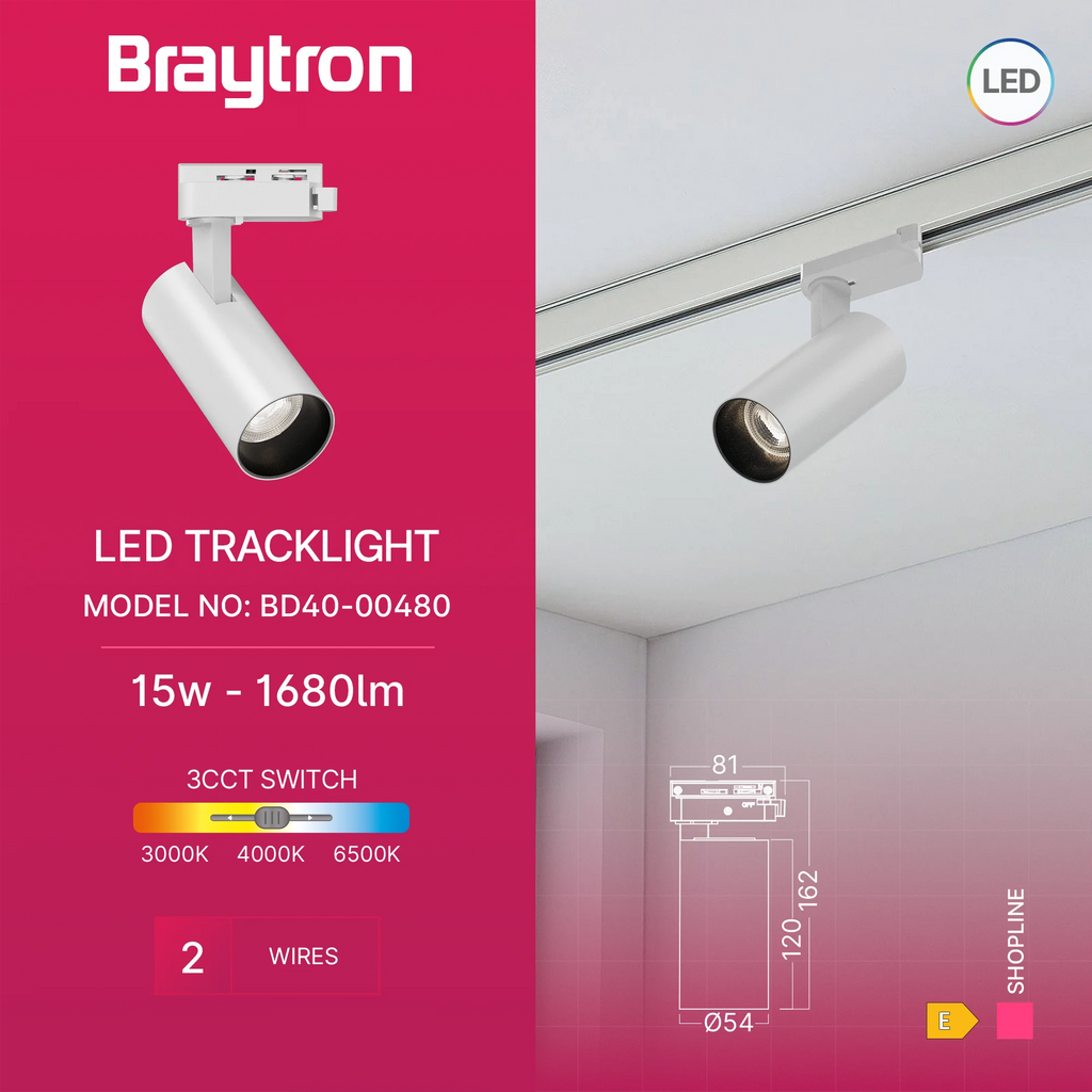 Braytron Shopline Railspot 15W Wit P15 2WRS 3IN1