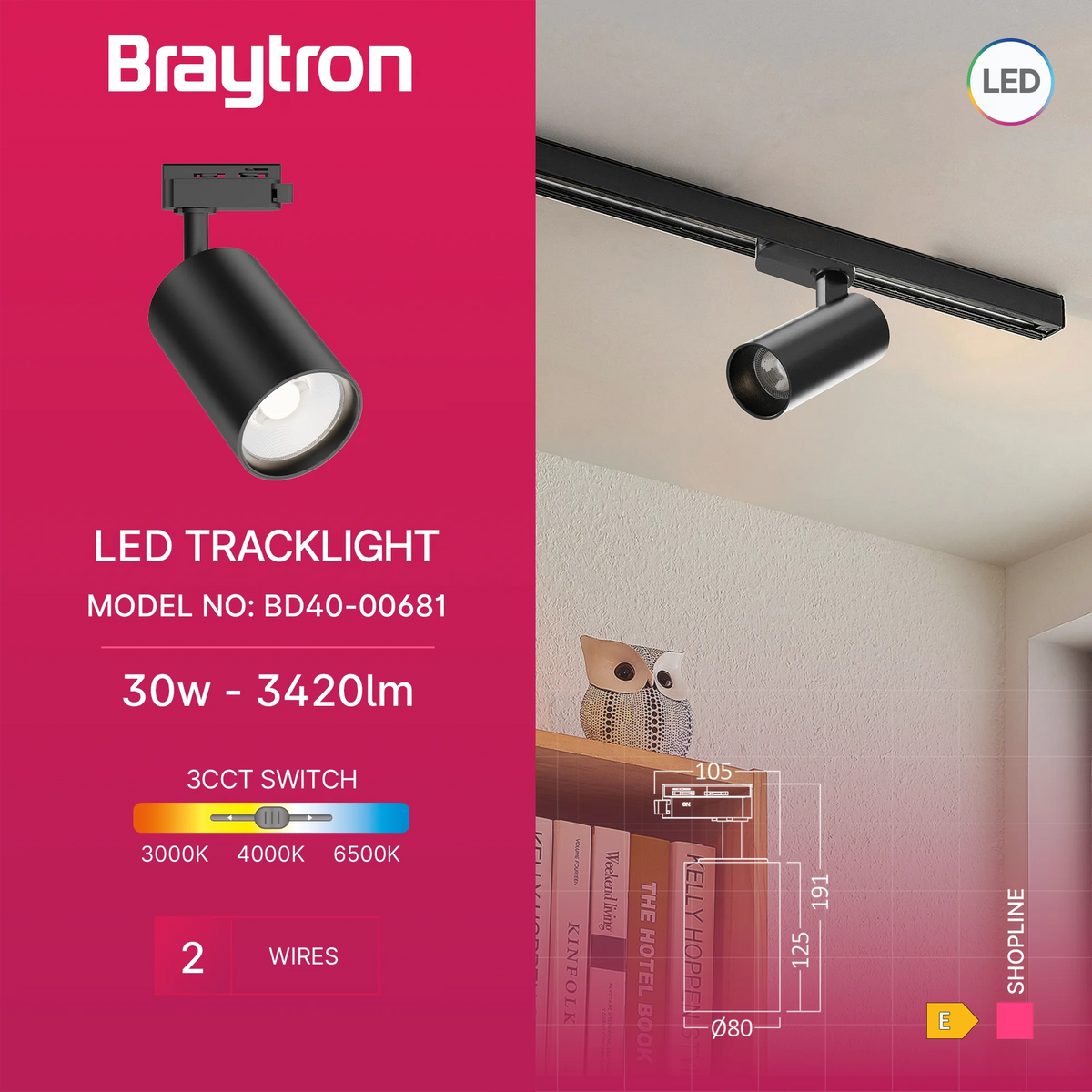 Braytron Shopline Railspot 30W Zwart P30 2WRS 3IN1