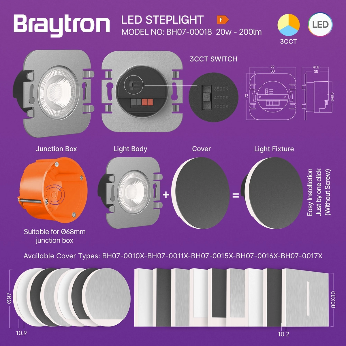 Braytron Step Trapverlichting 2W IP20 A MAIN 3IN1