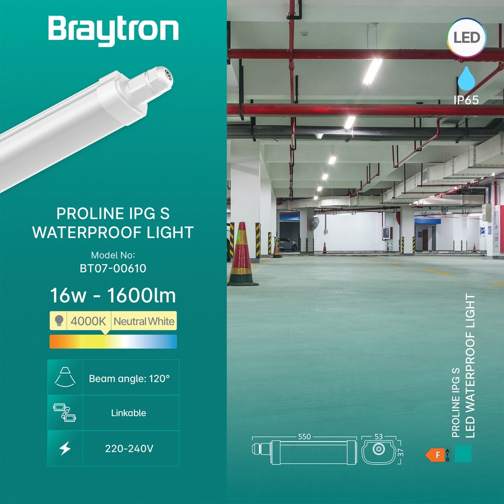 Braytron Proline Waterdichte Armatuur 16W 4000K IP65 IPG S