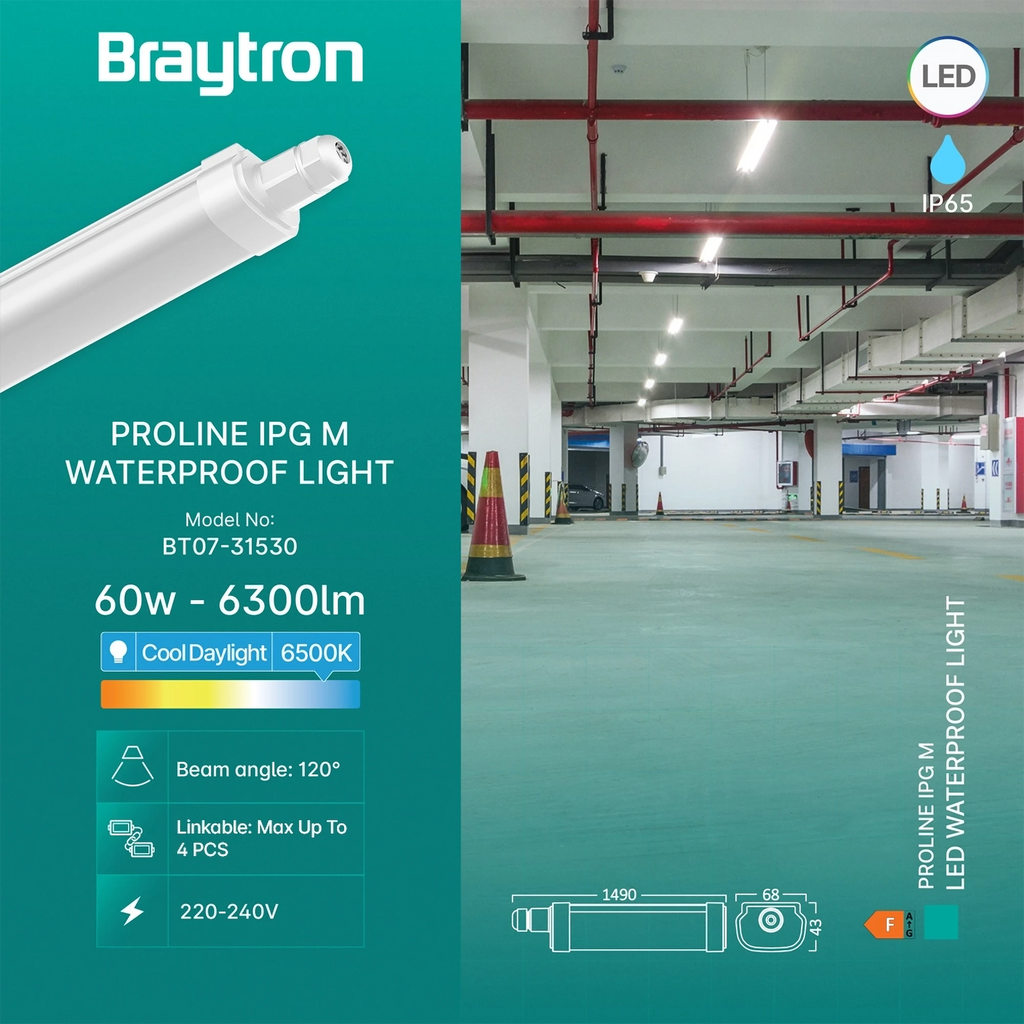 Braytron Proline Waterdichte Armatuur 60W 6500K IP65 IPG M