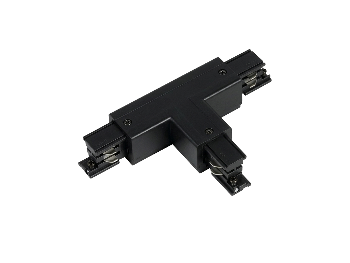 T1-connector voor LUMICANTO POWERTRACK railbaan links zwart met voeding PRIME