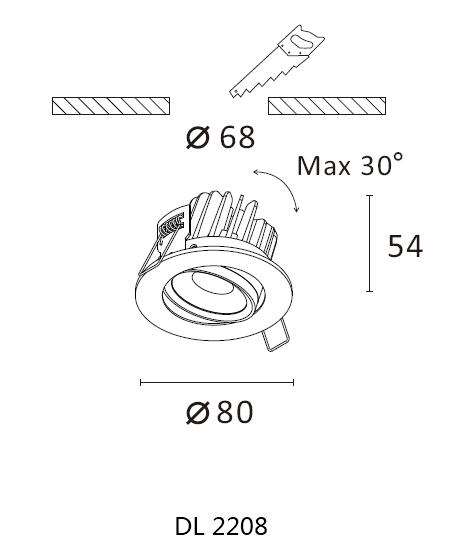 DL wit rond dimbaar ins.moveable 8W IP44 2700K 36? z.driver - Afbeelding 3
