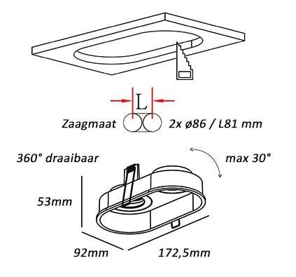 DL 2l zwart ovaal diep "Rex" ins.moveable 2x GU10 35W IP20 - Afbeelding 4