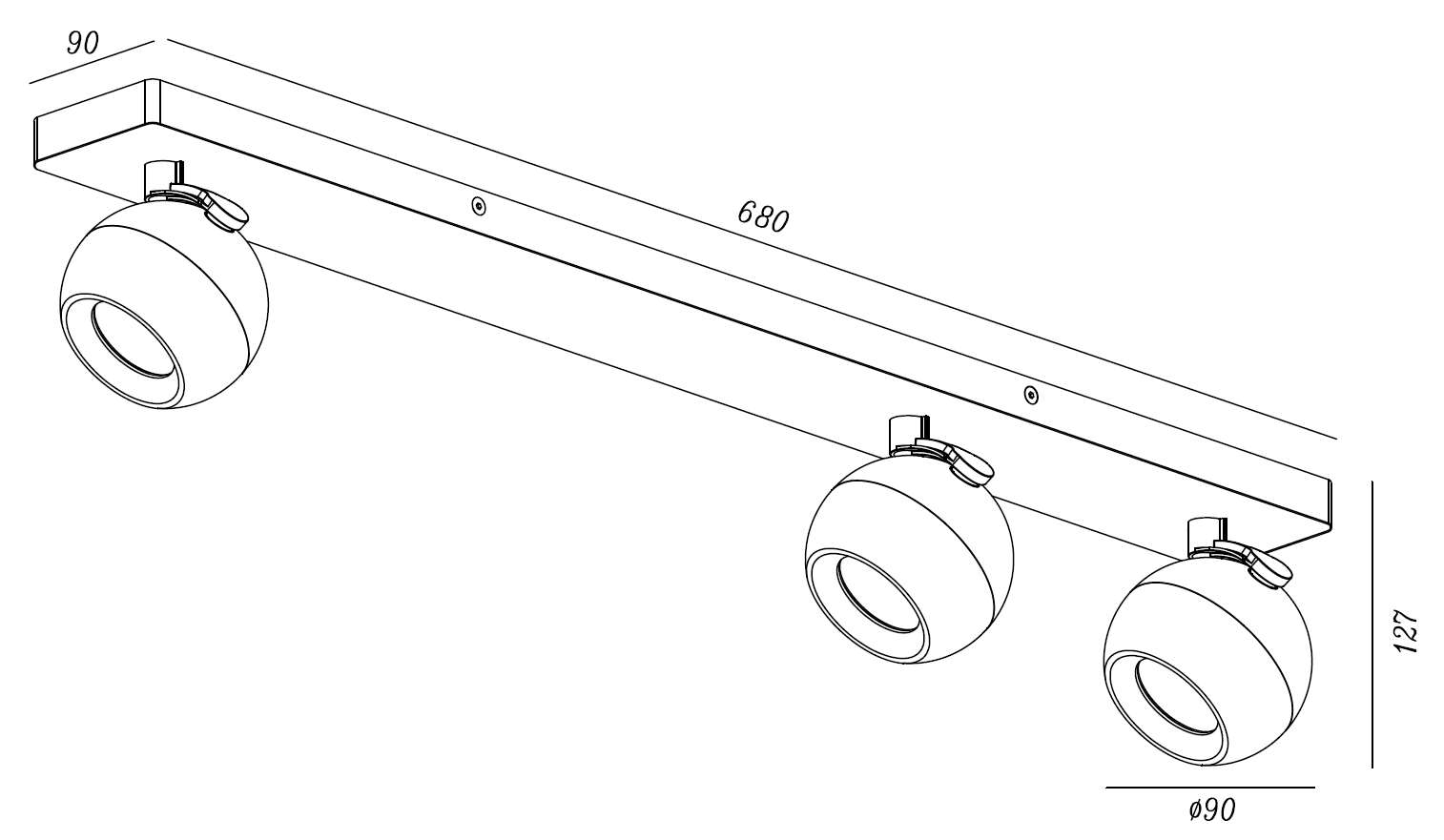 Plafondlamp 3l zwart "Bolero" 58cm lang spots ?9cm excl GU10 35W max - Afbeelding 2